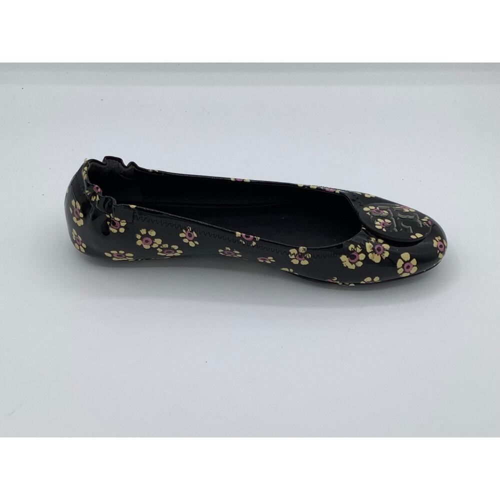 Tory‎ Burch Size 8.5 Black Patent Leather with Yellow Pink Flowers Flats - Picture 6 of 7